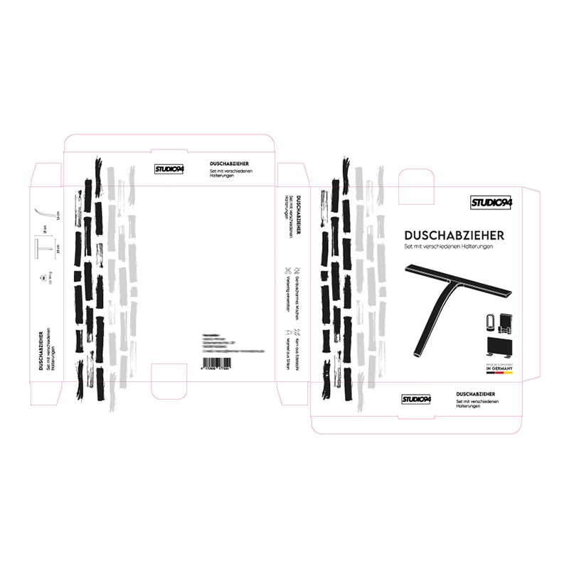 Ansicht der Stanzvorlage für das Verpackungsdesign eines Duschabziehers