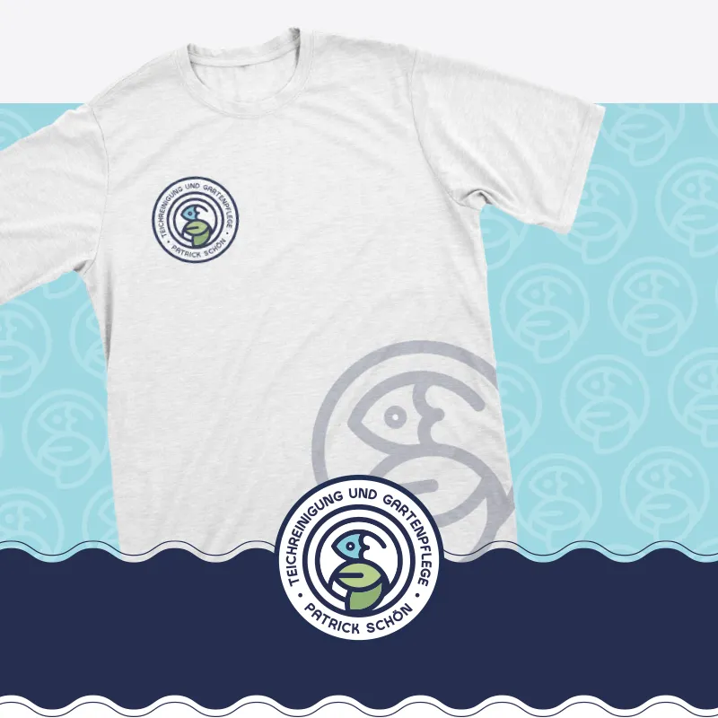 Referenzprojekt Teichreinigung und Gartenpflege Schön mit Logo Abbildung und T-Shirt-Design